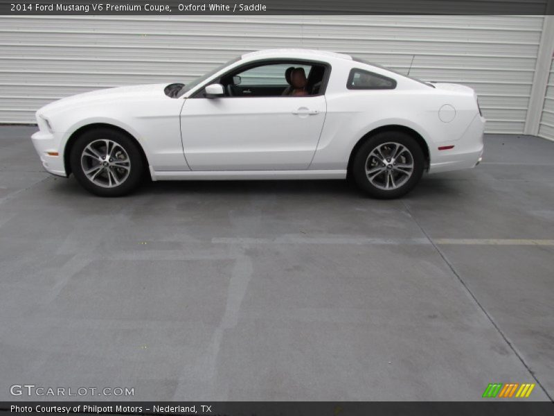 Oxford White / Saddle 2014 Ford Mustang V6 Premium Coupe