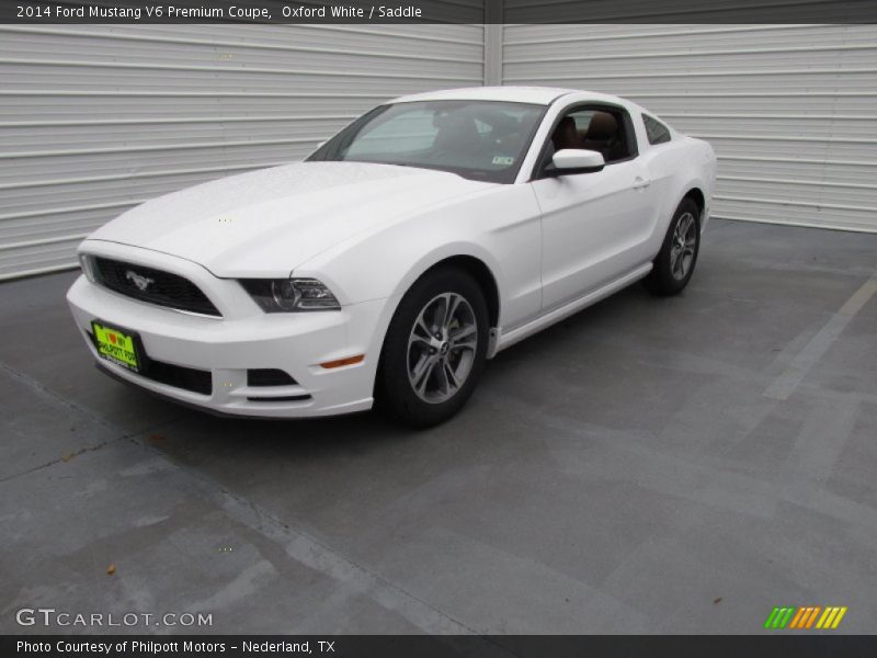 Oxford White / Saddle 2014 Ford Mustang V6 Premium Coupe