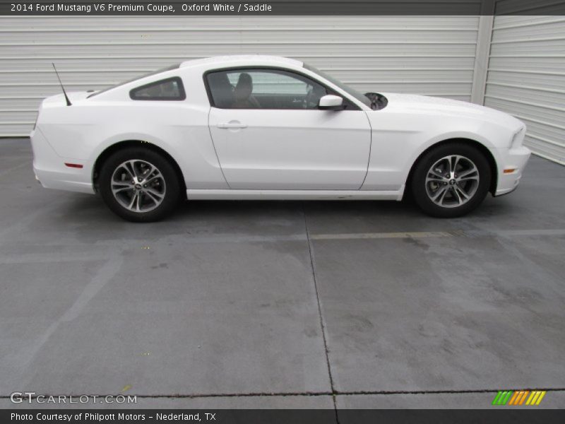 Oxford White / Saddle 2014 Ford Mustang V6 Premium Coupe