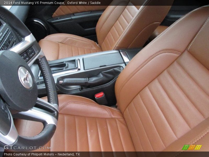 Oxford White / Saddle 2014 Ford Mustang V6 Premium Coupe