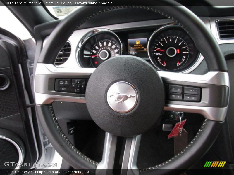 Oxford White / Saddle 2014 Ford Mustang V6 Premium Coupe