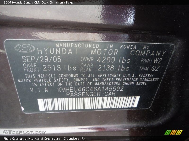 Dark Cinnamon / Beige 2006 Hyundai Sonata GLS