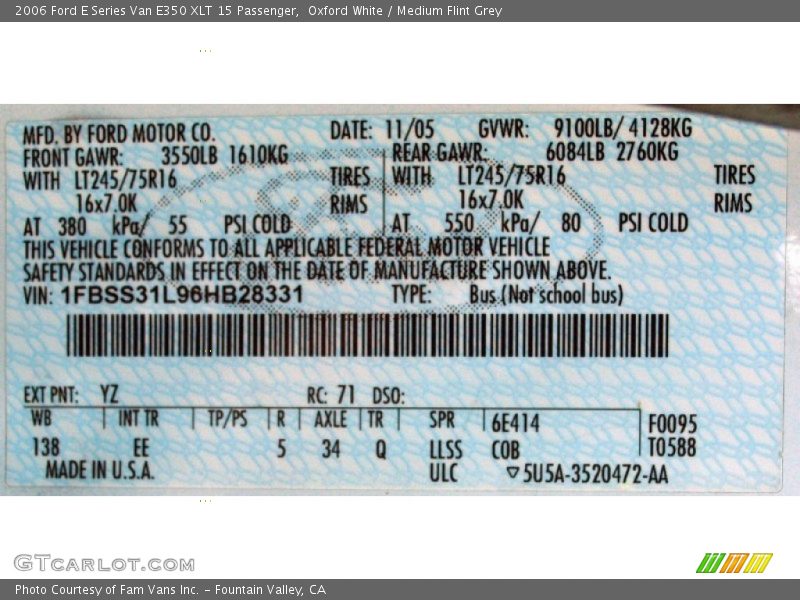 Oxford White / Medium Flint Grey 2006 Ford E Series Van E350 XLT 15 Passenger