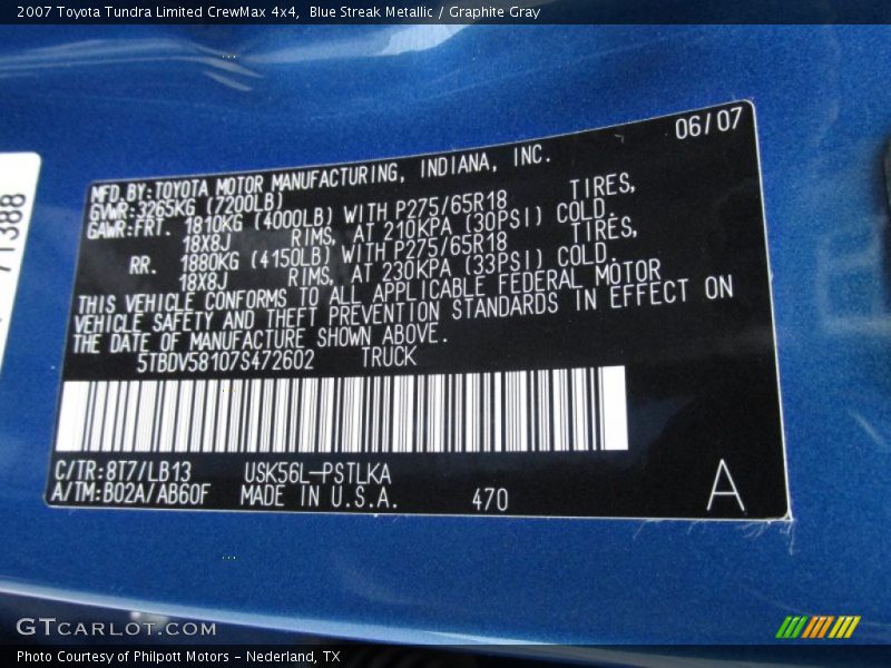 Blue Streak Metallic / Graphite Gray 2007 Toyota Tundra Limited CrewMax 4x4