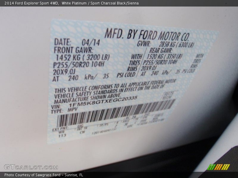 White Platinum / Sport Charcoal Black/Sienna 2014 Ford Explorer Sport 4WD