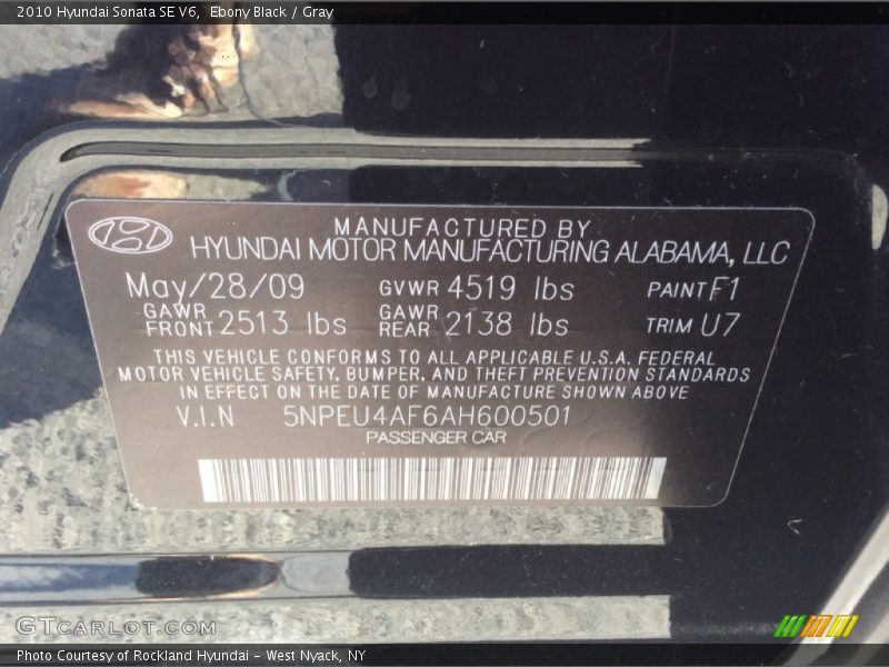 Ebony Black / Gray 2010 Hyundai Sonata SE V6