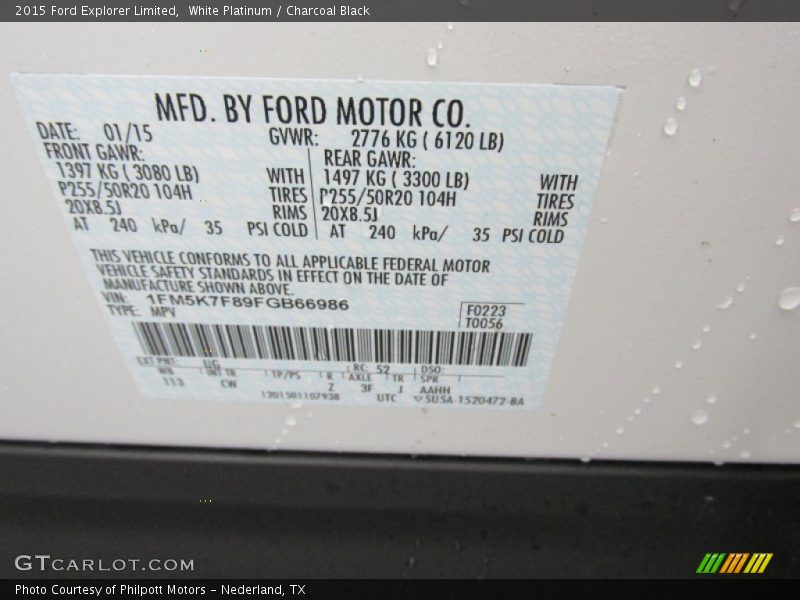 White Platinum / Charcoal Black 2015 Ford Explorer Limited