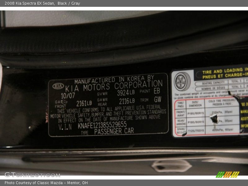 Black / Gray 2008 Kia Spectra EX Sedan