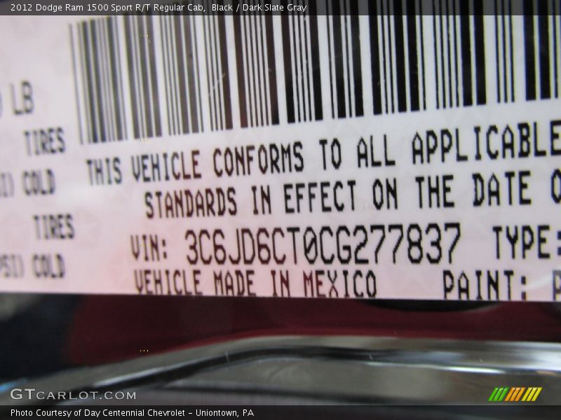 Black / Dark Slate Gray 2012 Dodge Ram 1500 Sport R/T Regular Cab