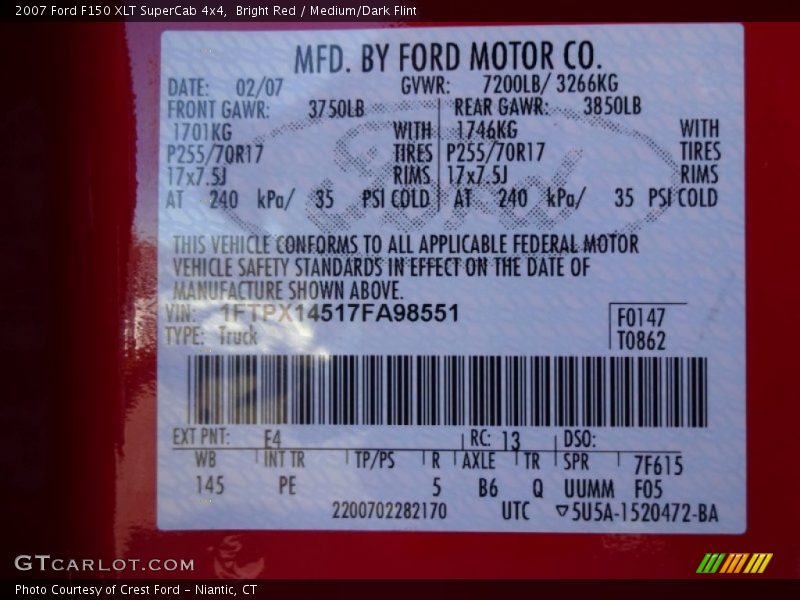 Bright Red / Medium/Dark Flint 2007 Ford F150 XLT SuperCab 4x4