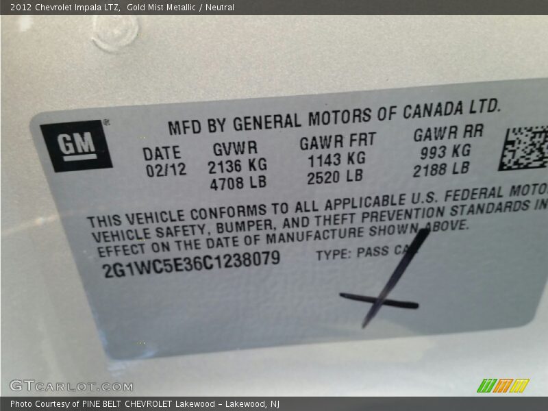 Gold Mist Metallic / Neutral 2012 Chevrolet Impala LTZ