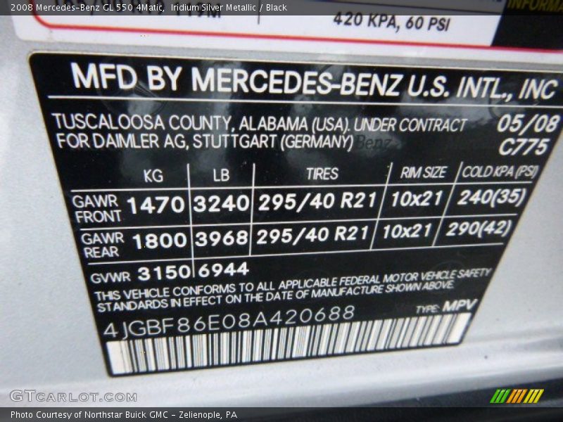 Iridium Silver Metallic / Black 2008 Mercedes-Benz GL 550 4Matic