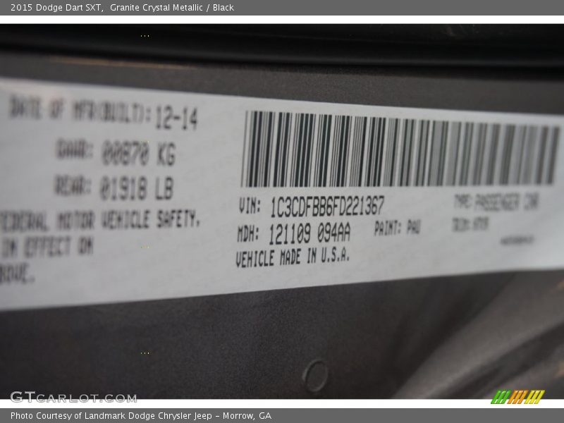 Granite Crystal Metallic / Black 2015 Dodge Dart SXT