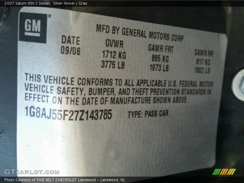 Silver Nickel / Gray 2007 Saturn ION 2 Sedan