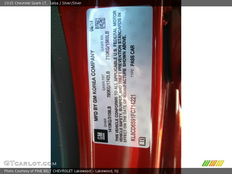 Salsa / Silver/Silver 2015 Chevrolet Spark LT