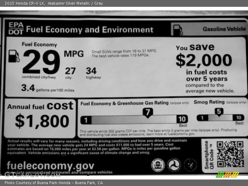 Alabaster Silver Metallic / Gray 2015 Honda CR-V LX