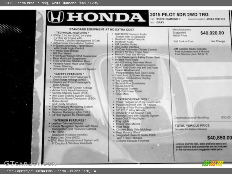 White Diamond Pearl / Gray 2015 Honda Pilot Touring