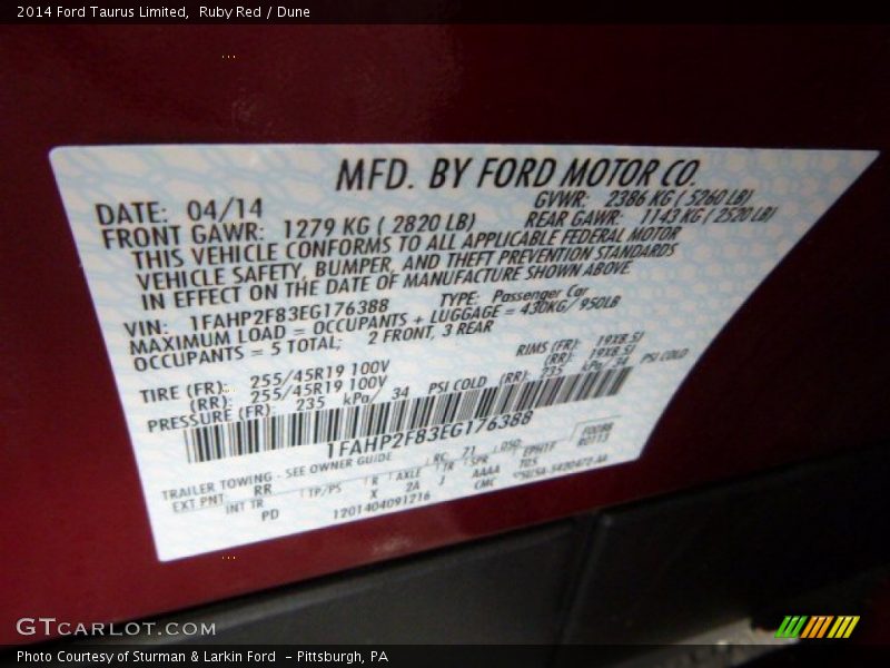 Ruby Red / Dune 2014 Ford Taurus Limited