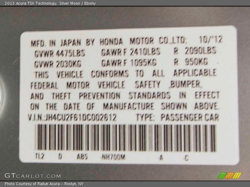 Silver Moon / Ebony 2013 Acura TSX Technology