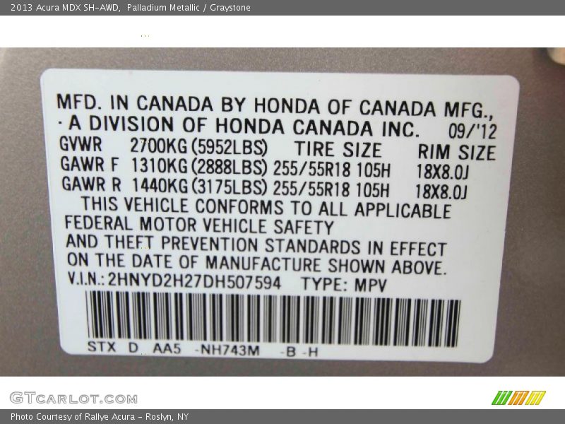 Palladium Metallic / Graystone 2013 Acura MDX SH-AWD