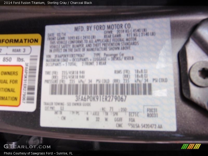 Sterling Gray / Charcoal Black 2014 Ford Fusion Titanium