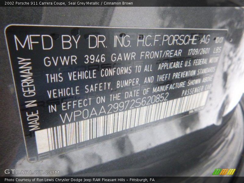 Seal Grey Metallic / Cinnamon Brown 2002 Porsche 911 Carrera Coupe