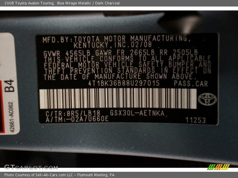 Blue Mirage Metallic / Dark Charcoal 2008 Toyota Avalon Touring
