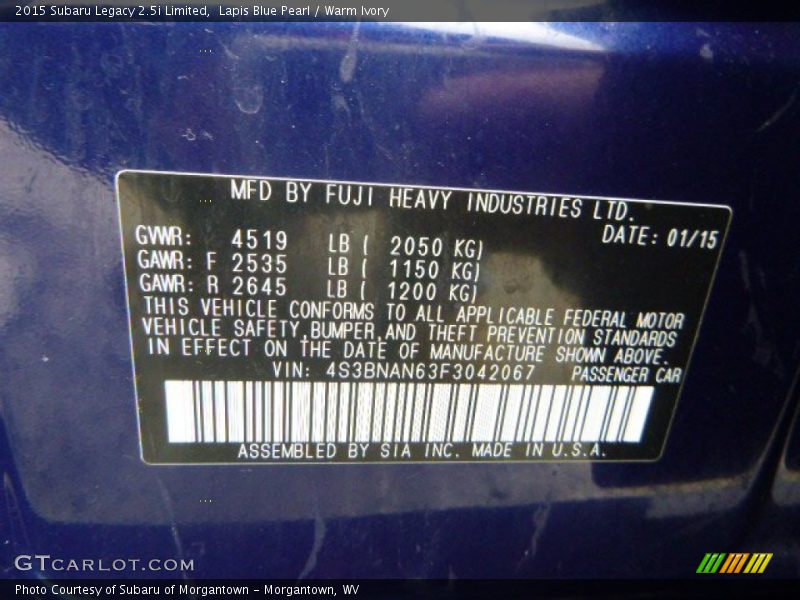 Lapis Blue Pearl / Warm Ivory 2015 Subaru Legacy 2.5i Limited