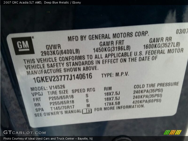 Deep Blue Metallic / Ebony 2007 GMC Acadia SLT AWD