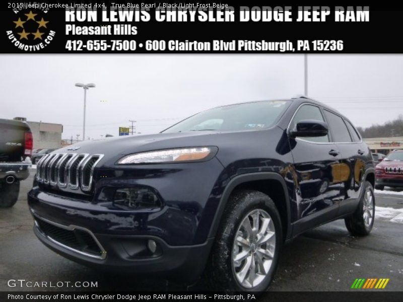 True Blue Pearl / Black/Light Frost Beige 2015 Jeep Cherokee Limited 4x4