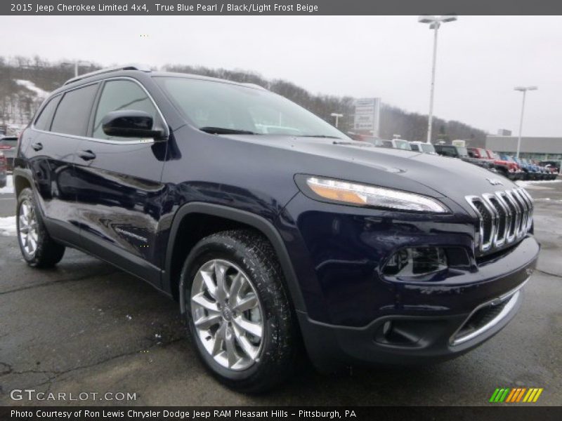 True Blue Pearl / Black/Light Frost Beige 2015 Jeep Cherokee Limited 4x4