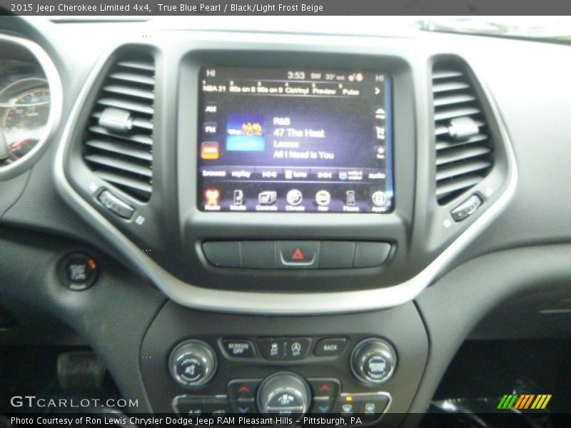 True Blue Pearl / Black/Light Frost Beige 2015 Jeep Cherokee Limited 4x4