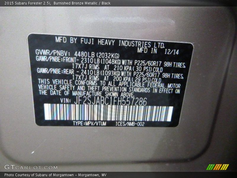Burnished Bronze Metallic / Black 2015 Subaru Forester 2.5i