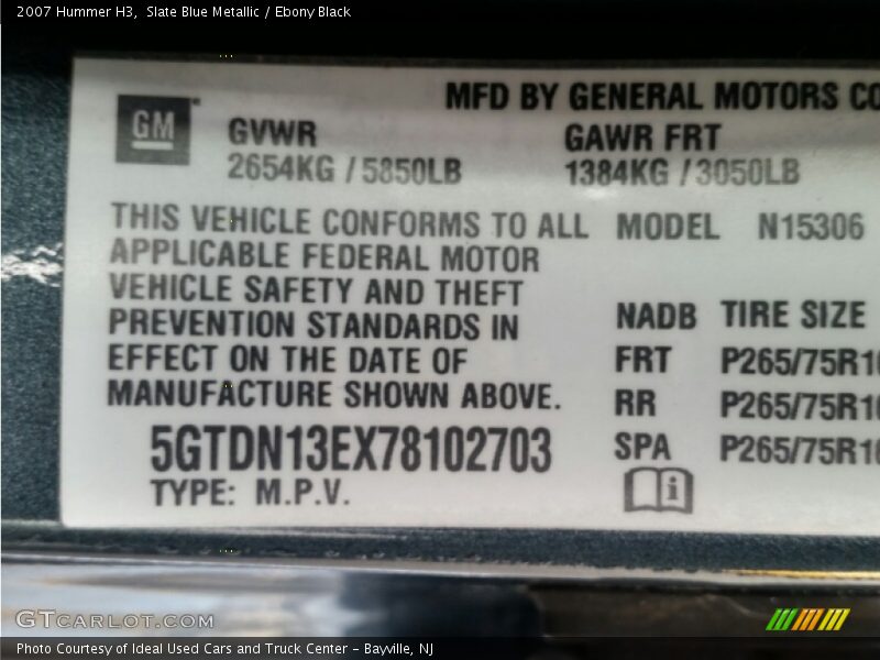 Slate Blue Metallic / Ebony Black 2007 Hummer H3