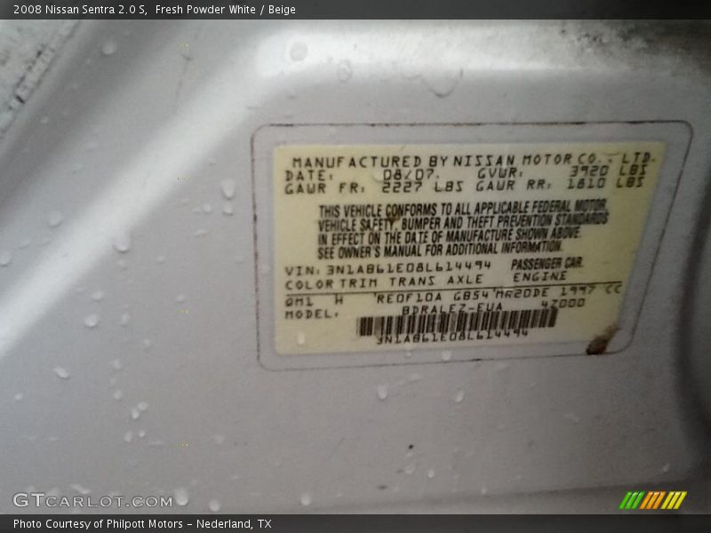 Fresh Powder White / Beige 2008 Nissan Sentra 2.0 S