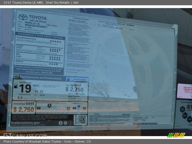 Silver Sky Metallic / Ash 2015 Toyota Sienna LE AWD