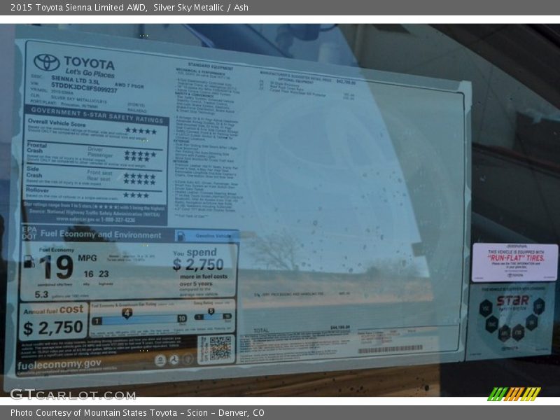 Silver Sky Metallic / Ash 2015 Toyota Sienna Limited AWD