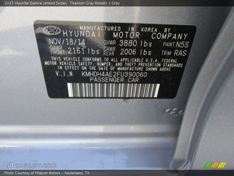 Titanium Gray Metallic / Gray 2015 Hyundai Elantra Limited Sedan