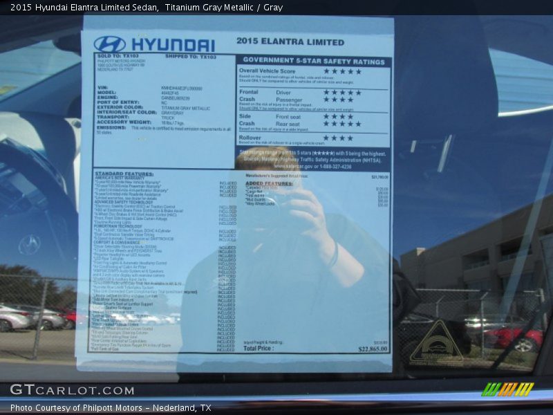 Titanium Gray Metallic / Gray 2015 Hyundai Elantra Limited Sedan