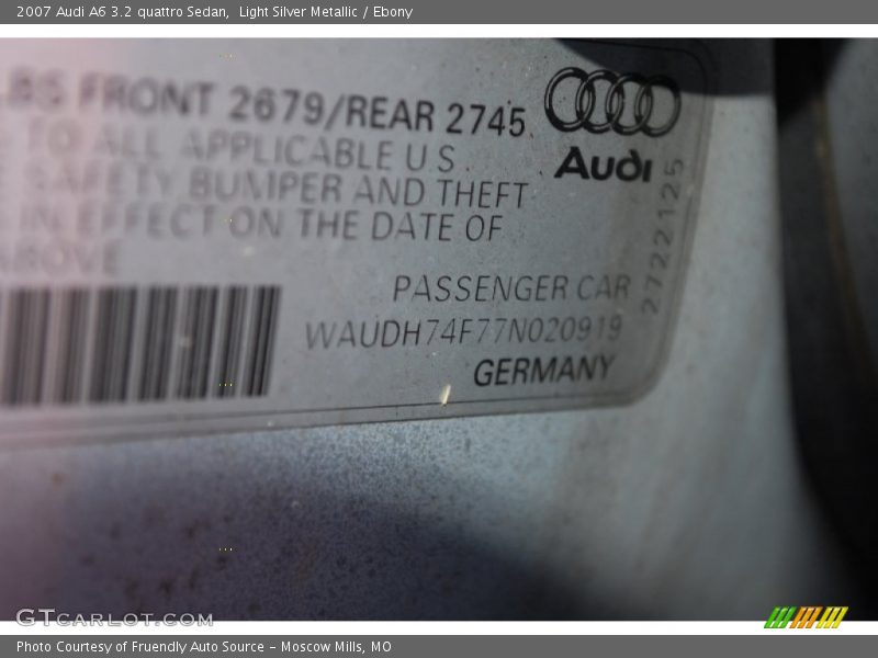Light Silver Metallic / Ebony 2007 Audi A6 3.2 quattro Sedan