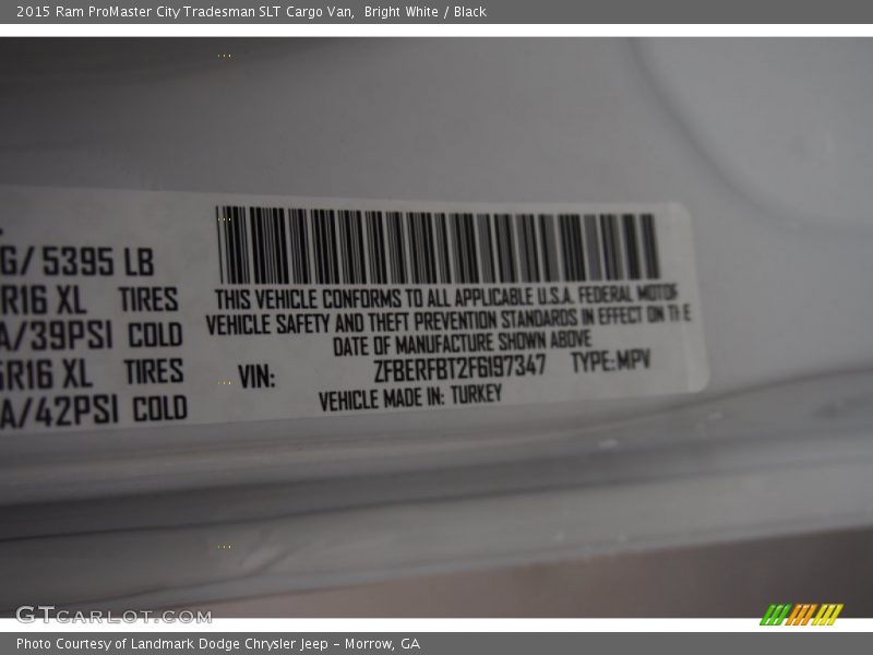 Bright White / Black 2015 Ram ProMaster City Tradesman SLT Cargo Van