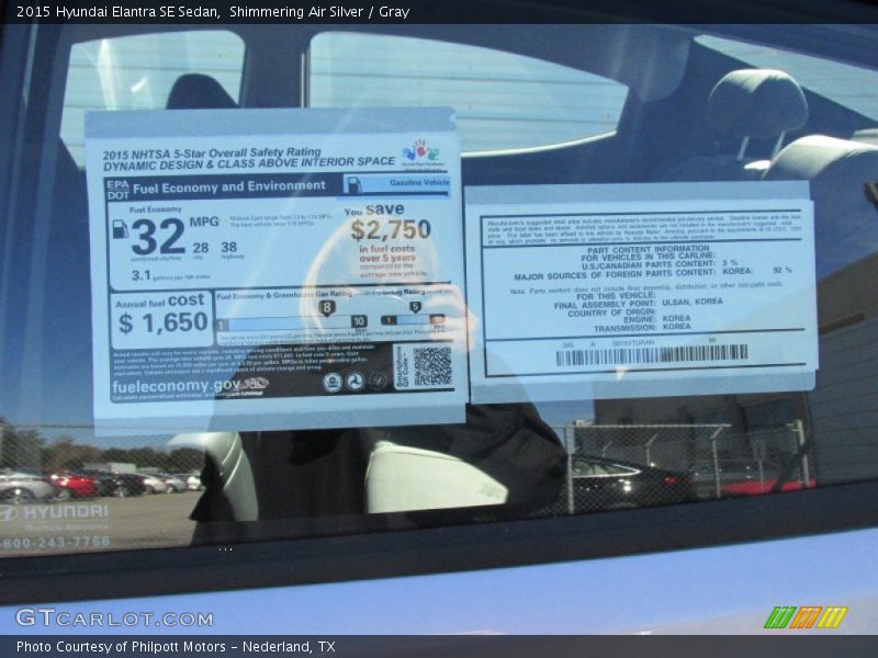 Shimmering Air Silver / Gray 2015 Hyundai Elantra SE Sedan
