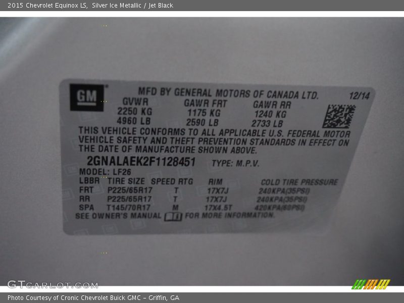 Silver Ice Metallic / Jet Black 2015 Chevrolet Equinox LS