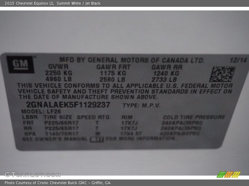 Summit White / Jet Black 2015 Chevrolet Equinox LS