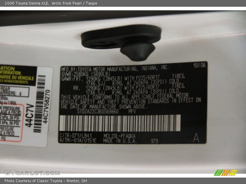 Arctic Frost Pearl / Taupe 2006 Toyota Sienna XLE