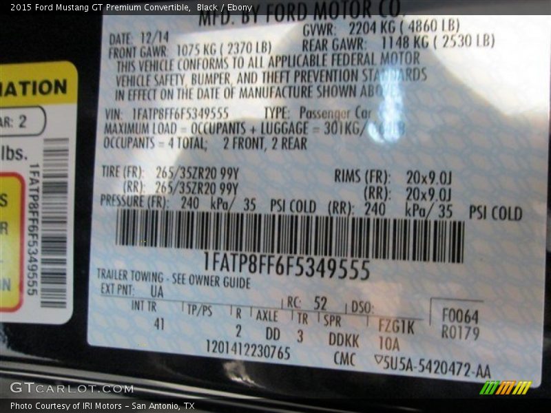 Black / Ebony 2015 Ford Mustang GT Premium Convertible