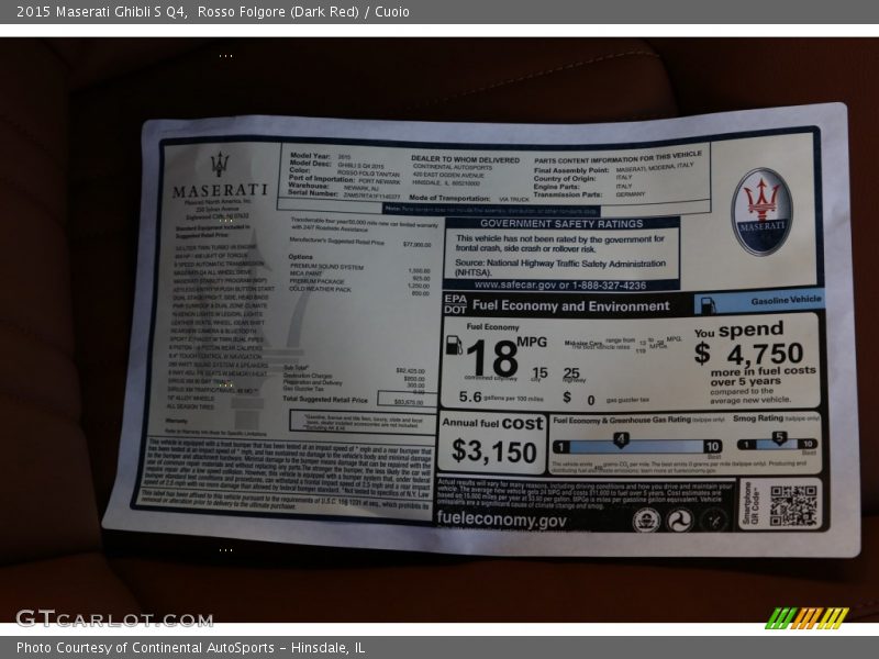 Rosso Folgore (Dark Red) / Cuoio 2015 Maserati Ghibli S Q4