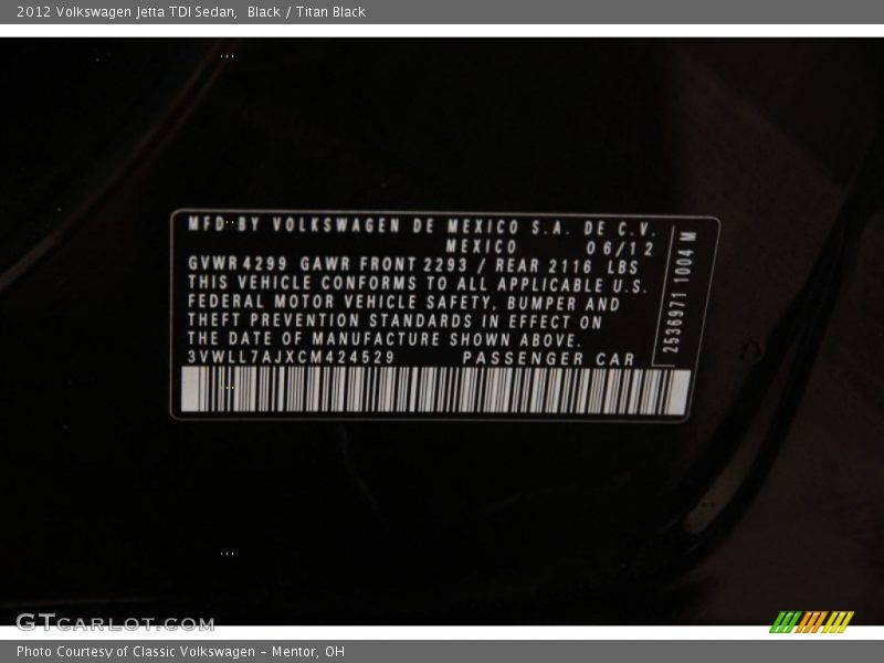 Black / Titan Black 2012 Volkswagen Jetta TDI Sedan