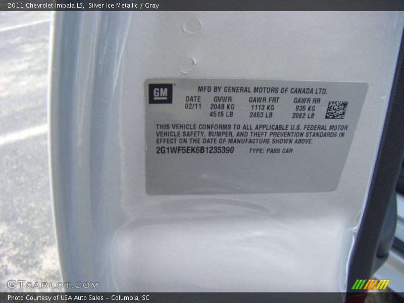 Silver Ice Metallic / Gray 2011 Chevrolet Impala LS