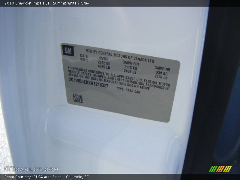 Summit White / Gray 2010 Chevrolet Impala LT